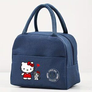 Hello Kitty Double-Layer Insulated Lunch Bag  Cute Navy Oxford Cloth Cooler Tote